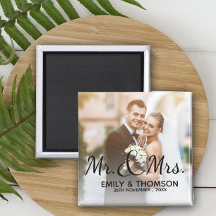 Mr & Mrs   Wedding   Custom Photo Square Magnet