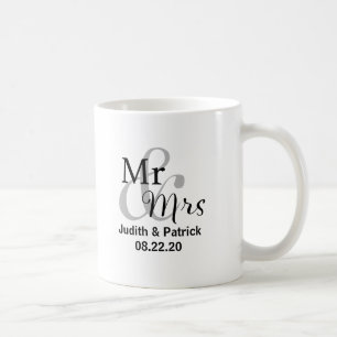 Mr & Mrs Wedding Date with Bride & Groom Names Coffee Mug