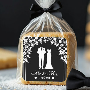 Mr & Mrs Wedding Dress Tuxedo Newlywed Couple Square Sticker