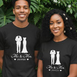Mr & Mrs Wedding Dress Tuxedo Newlywed Couple T-Shirt<br><div class="desc">Celebrate your love with this beautiful Mr. and Mrs. t-shirt for a husband and wife. Designed with an elegant wedding dress and tuxedo this shirt is perfect for newlyweds or as a gift for couples celebrating an anniversary. Add the bride and groom's last name for a personalised touch. Great for...</div>