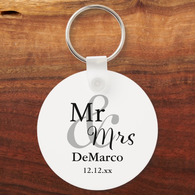 Mr & Mrs Wedding Favour Keyring Name/Date Photo (Front)