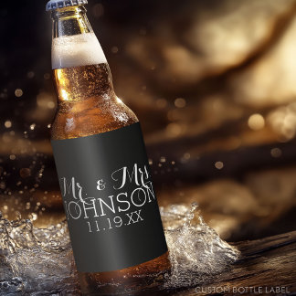 Mr & Mrs Wedding Favour - Minimalist Black White Beer Bottle Label