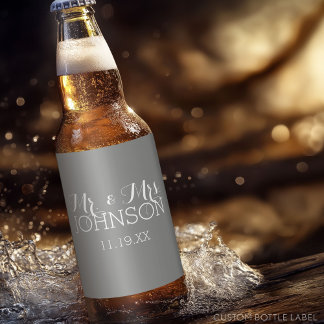 Mr & Mrs Wedding Favour - Minimalist Grey Beer Bottle Label
