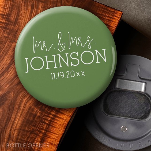 Mr & Mrs Wedding Favour - Sage Green Bottle Opener (Custom Bottle Opener)