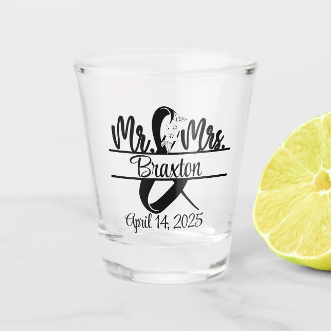 Mr. & Mrs. Wedding Glass Shot Glass (Front)