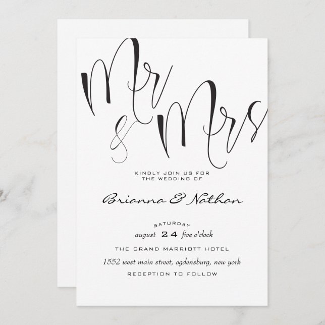Mr & Mrs Wedding Invitation (Front/Back)