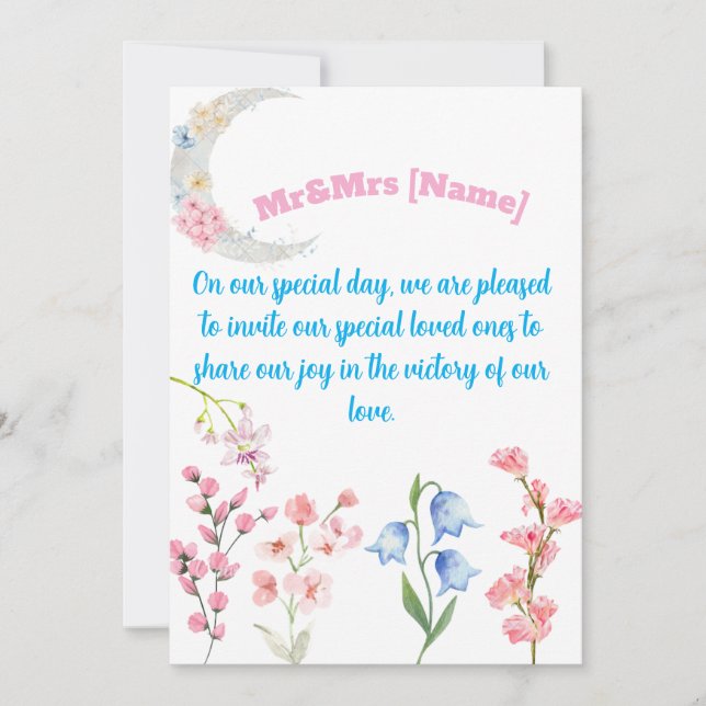 Mr & Mrs Wedding Invitation with Floral & Butterfl (Front)