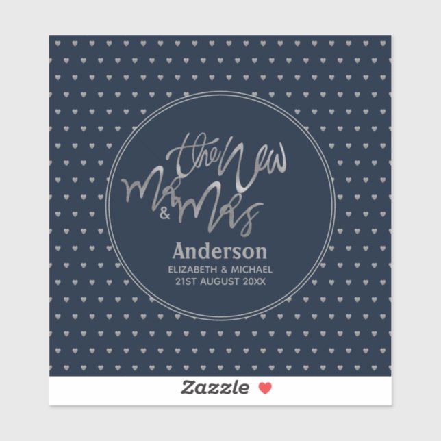Mr & Mrs Wedding Navy Blue Silver Love Hearts (Sheet)