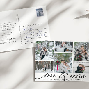 Mr. & Mrs.   Wedding Photo Collage Thank You Postcard