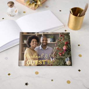Mr & Mrs Wedding Photo Elegant Script Gold Guest Book