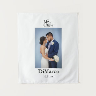 Mr & Mrs Wedding Photo with Name & Date Tapestry