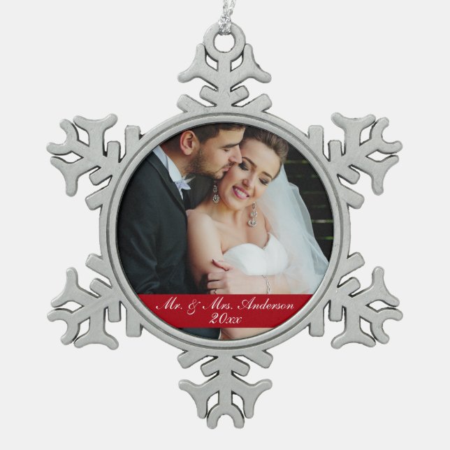 Mr. & Mrs. Wedding Photo Year Ornament Sn (Front)