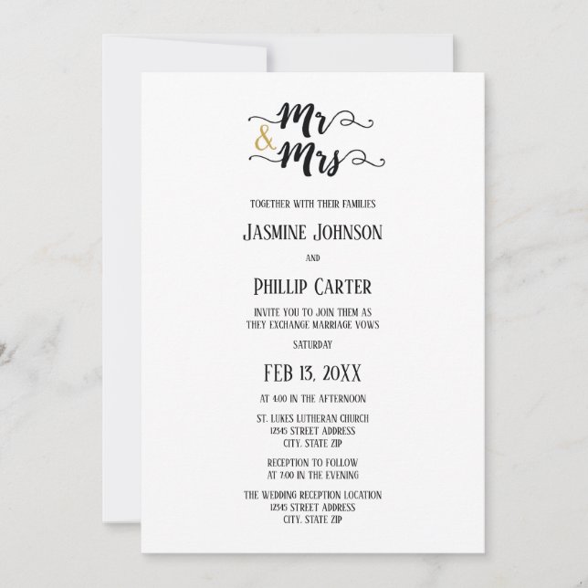 Mr. & Mrs. - Wedding/Reception Invitation (Front)