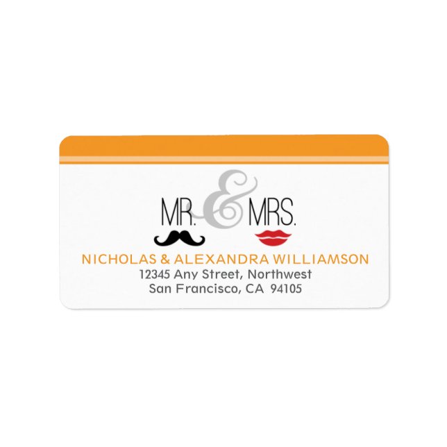 Mr. & Mrs. Wedding Return Address Labels (orange) (Front)