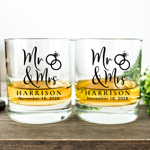Mr Mrs Wedding  Whiskey Glass