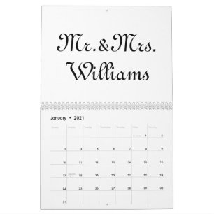 Mr. & Mrs. white black custom script name elegant Calendar