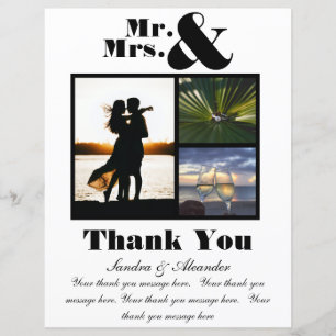 Mr Mrs White Black Thank You Card  photo Wedding