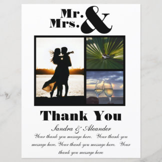 Mr Mrs White Black Thank You Card  photo Wedding