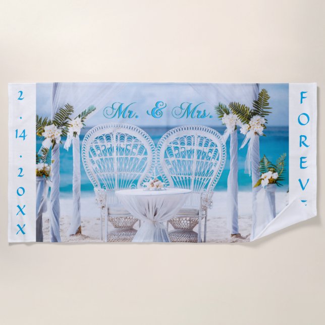 Mr & Mrs  with dates Beach Towel (Front)