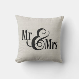 "Mr & Mrs" with last name and Est date Cushion