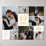 Mr Mrs Wreath Monogram White Wedding Photo Collage Foil Prints<br><div class="desc">Wedding photo collage photo print with gold foil details: your monogram,  Mr & Mrs with your name,  your wedding date,  and wedding location</div>