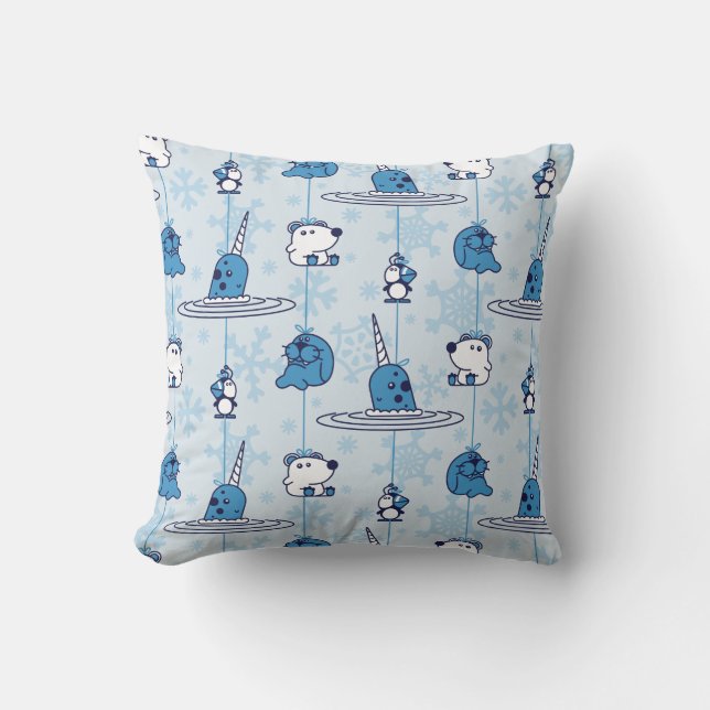 Mr. Narwhal Blue Snowflake Pattern Cushion (Front)