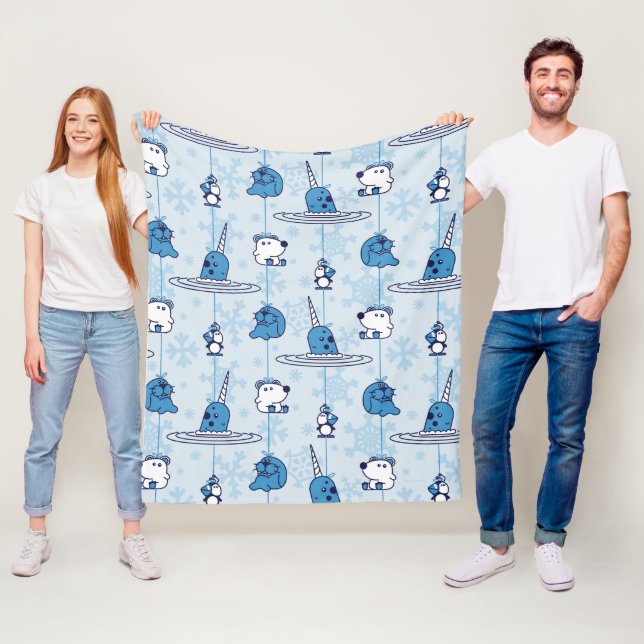 Mr. Narwhal Blue Snowflake Pattern Fleece Blanket (In Situ)