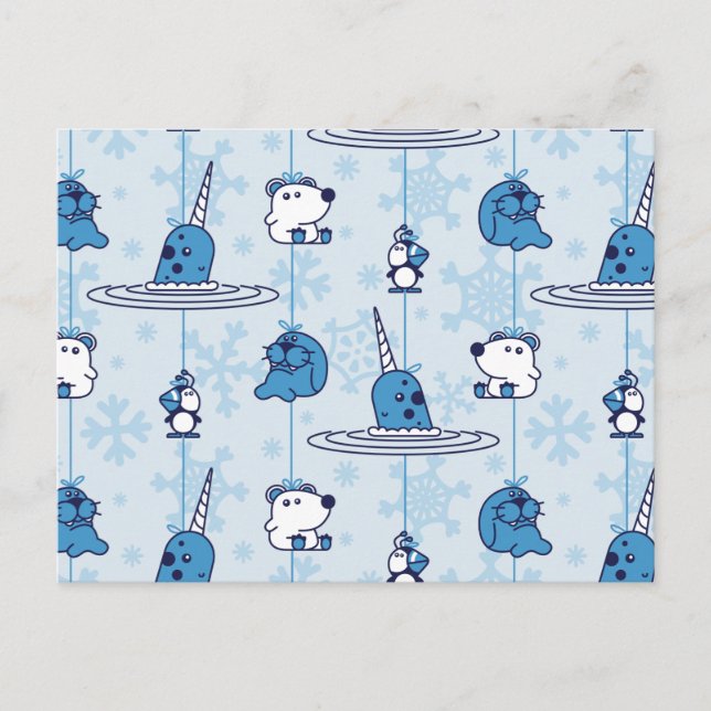 Mr. Narwhal Blue Snowflake Pattern Postcard (Front)