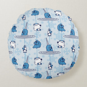 Mr. Narwhal Blue Snowflake Pattern Round Cushion