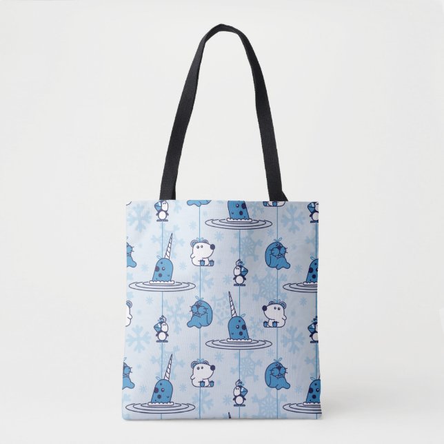 Mr. Narwhal Blue Snowflake Pattern Tote Bag (Front)