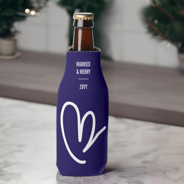 Mr Newlywed Custom Text Blue Bottle Cooler (Mr - married & merry bottle cooler from Newlywed Christmas Gift Ideas collection by Darling & May)
