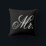 Mr. newlywed groomtypography black and white cushion<br><div class="desc">Mr. newlywed groom typography black and white decorative pillow</div>