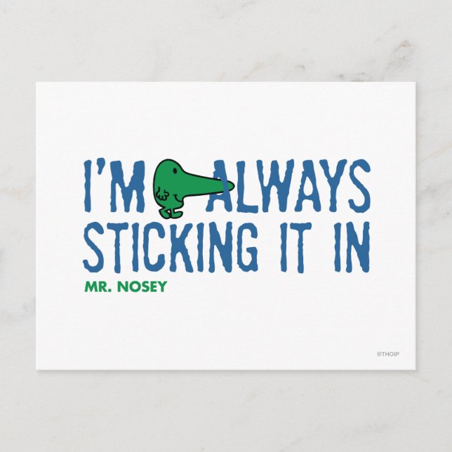 Mr. Nosey Nosing Around | Blue Lettering Postcard (Front)