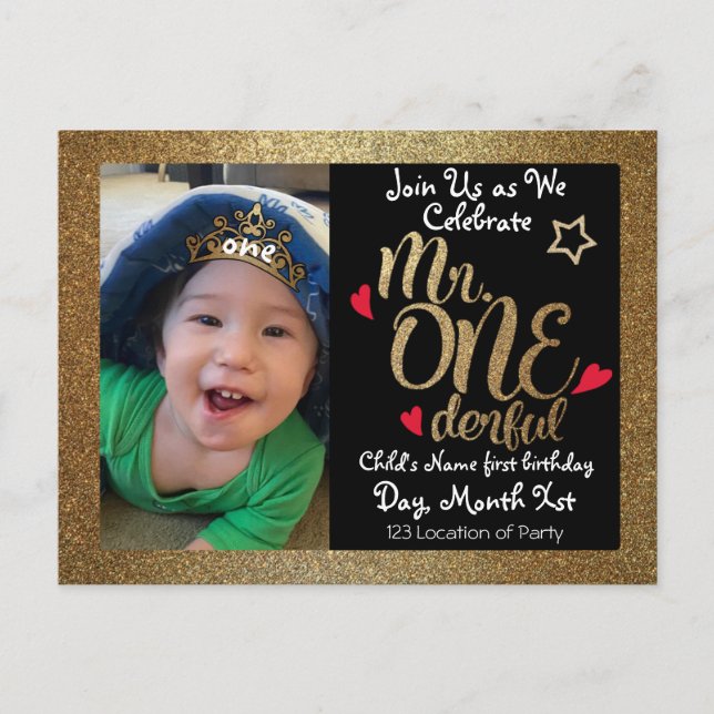 Mr One-derful Birthday Invites (Front)