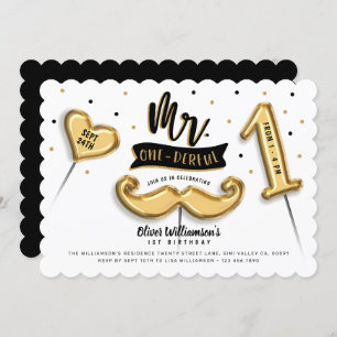 Mr One derful Gold Foil Balloon 1st Birthday Photo Invitation