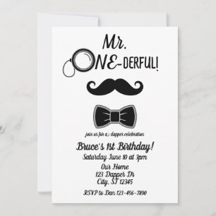 Mr. ONE-derful mustache and bowtie 1st birthday Invitation