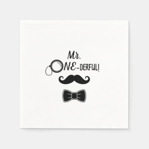 Mr. ONE-derful mustache and bowtie 1st birthday Napkin