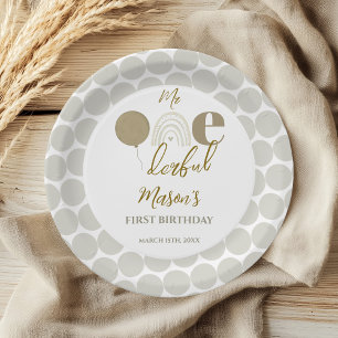 Mr One derful Neutral Rainbow First Birthday Paper Plate