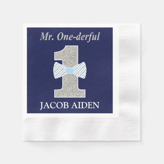 Mr. One-derful White Coined Cocktail Napkin (Front)
