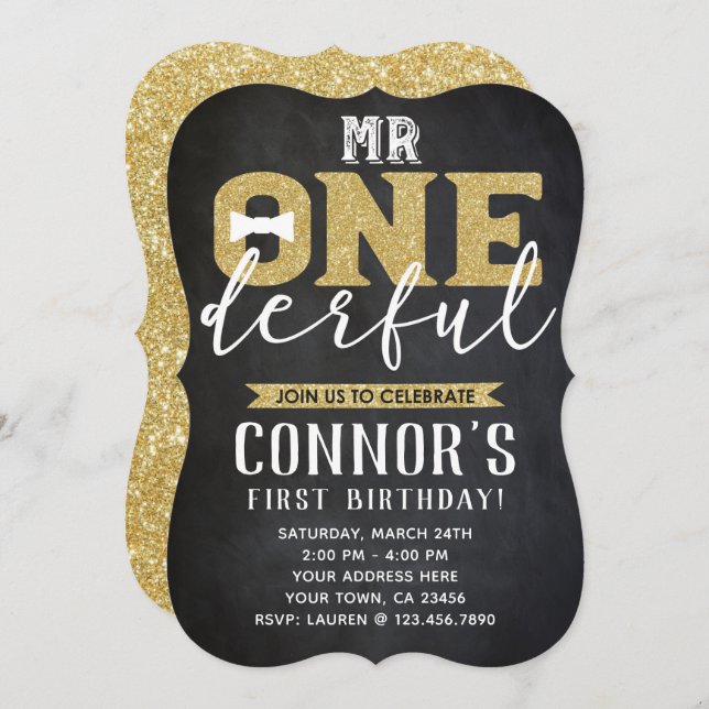 Mr Onederful 1st Birthday Invitation Chalkboard (Front/Back)