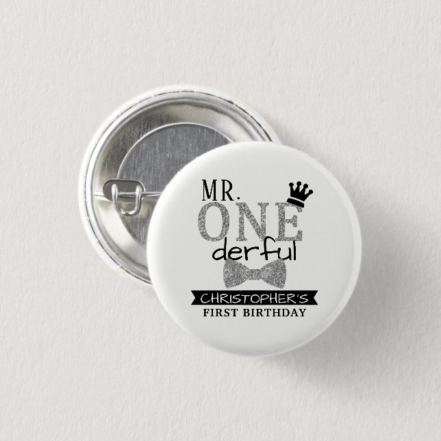 Mr. ONEderful 1st Birthday Party Favour 3 Cm Round Badge (Front & Back)