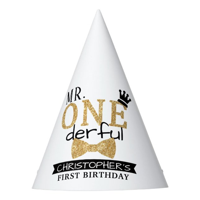 Mr. ONEderful 1st Birthday Party Hat (Front)
