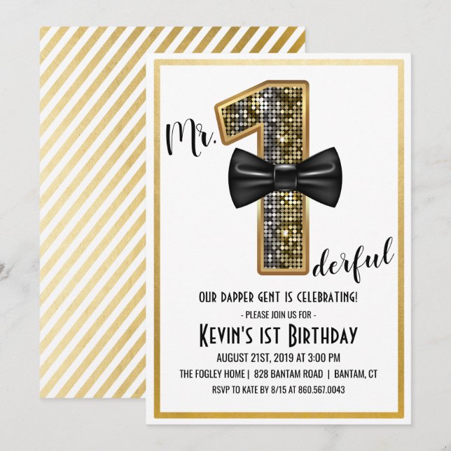 Mr. Onederful 1st Birthday Party Invitation (Front/Back)