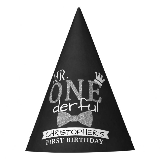 Mr. ONEderful 1st Birthday Party Party Hat (Front)