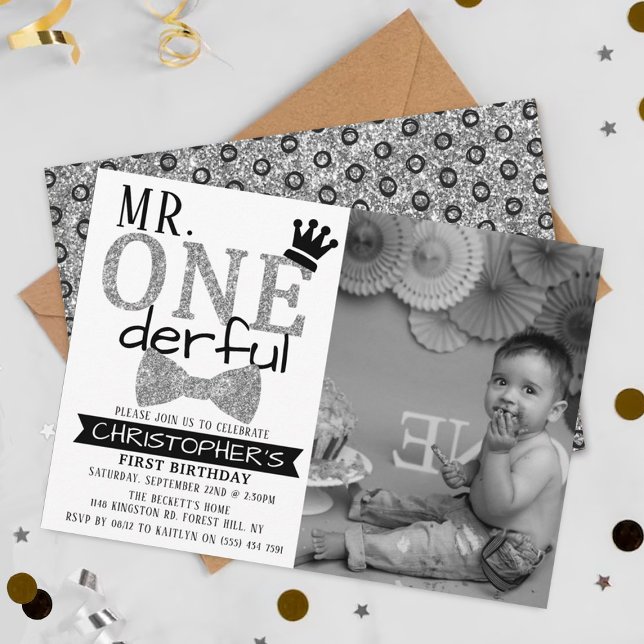 Mr. ONEderful 1st Birthday Photo Invitations (Creator Uploaded)