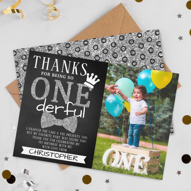 Mr. ONEderful 1st Birthday Photo Thank You Card (Creator Uploaded)