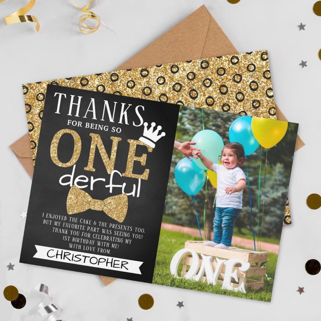 Mr. ONEderful 1st Birthday Photo Thank You Card (Creator Uploaded)