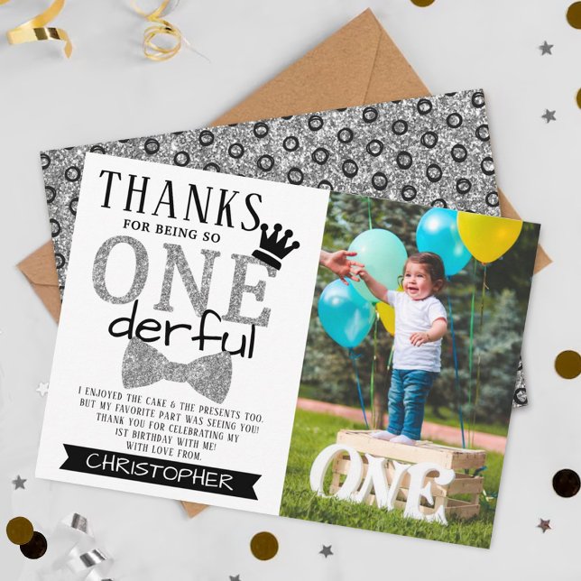 Mr. ONEderful 1st Birthday Photo Thank You Card (Creator Uploaded)