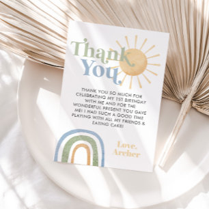 Mr Onederful 1st Birthday Rainbow Thank You Card