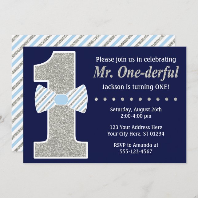 Mr. ONEderful Birthday Invitation (Front/Back)